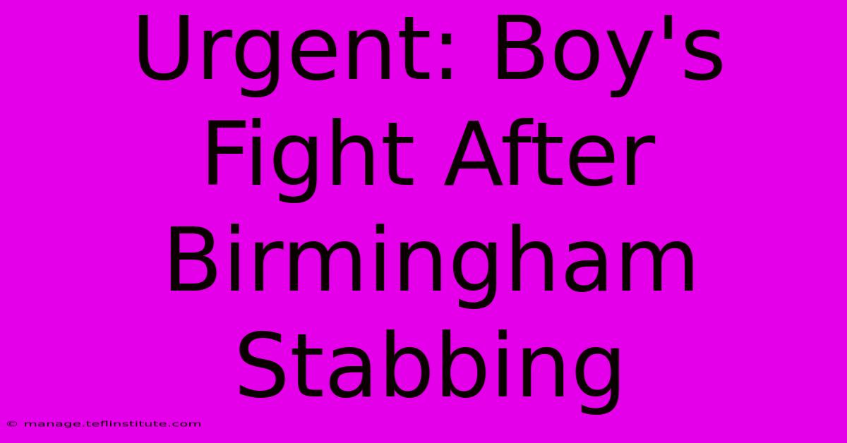 Urgent: Boy's Fight After Birmingham Stabbing