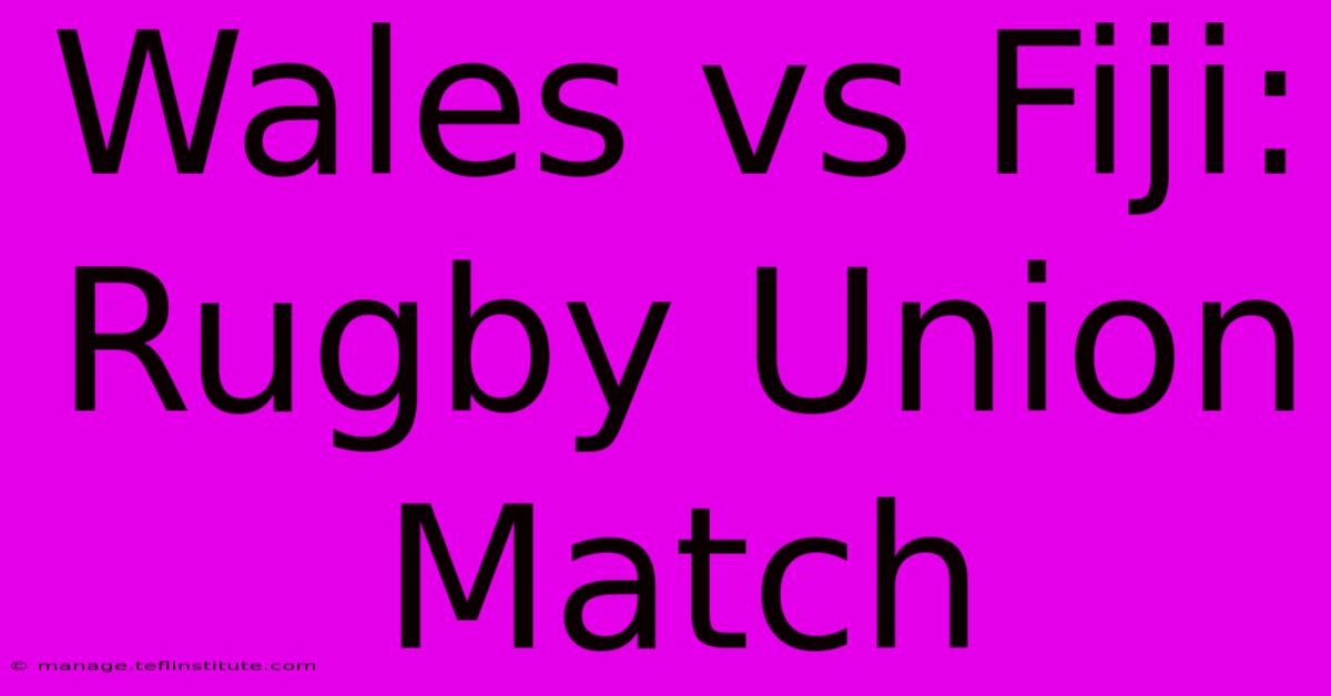 Wales Vs Fiji: Rugby Union Match