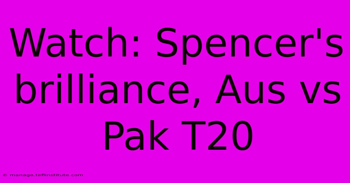 Watch: Spencer's Brilliance, Aus Vs Pak T20