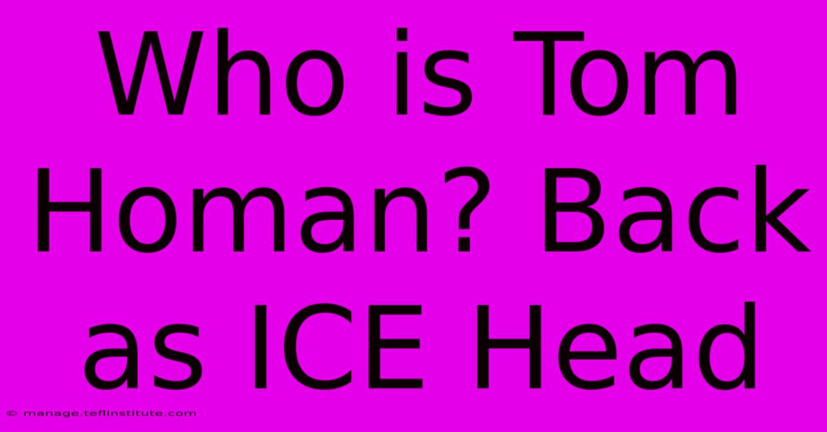 Who Is Tom Homan? Back As ICE Head