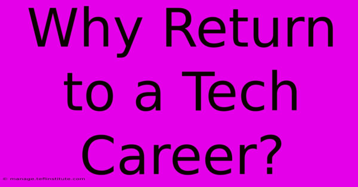 Why Return To A Tech Career?